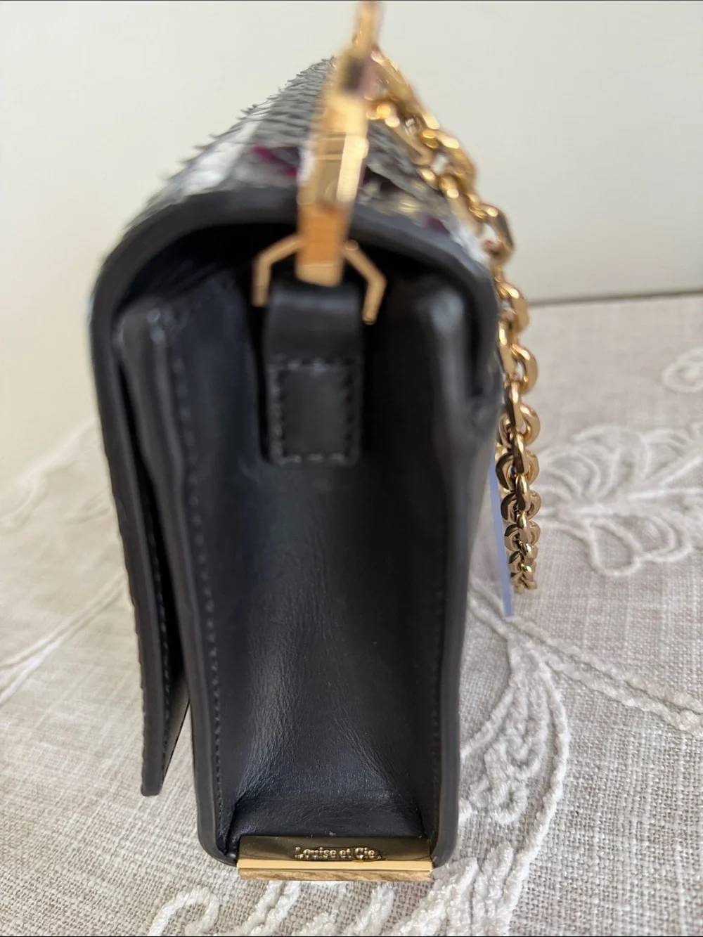 Louise et Cie Zebra Stripe Embossed/Leather Black & White Bag with Chain Strap